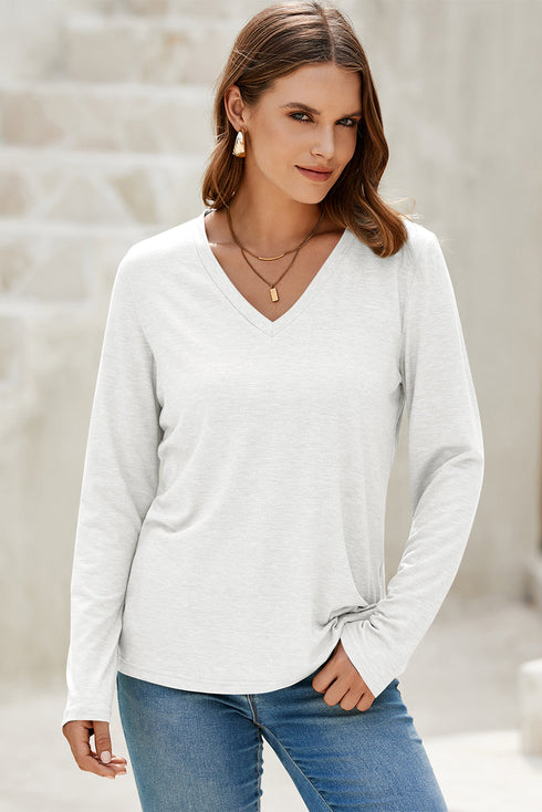 V-Neck Long Sleeve Relaxed Fit Pullover Top